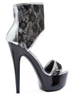 Ellie 609 Amanda 6" Heel Women's Heels Platform Sandal 2 Layer Lace, Sz 6